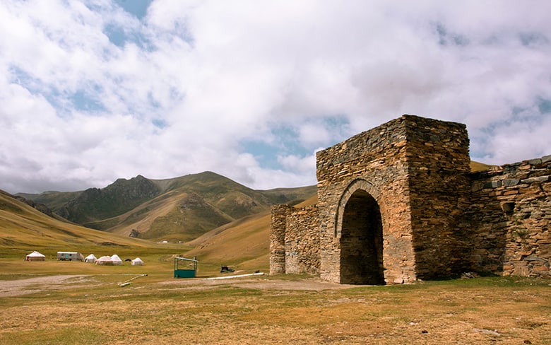 Entrance to the stone fortress and ancient hotel Tash Rabat, Kyrgyzstan