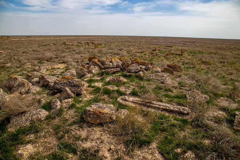 Abandoned ancient Muslim necropolis in the Kazakhstan desert, city of the dead